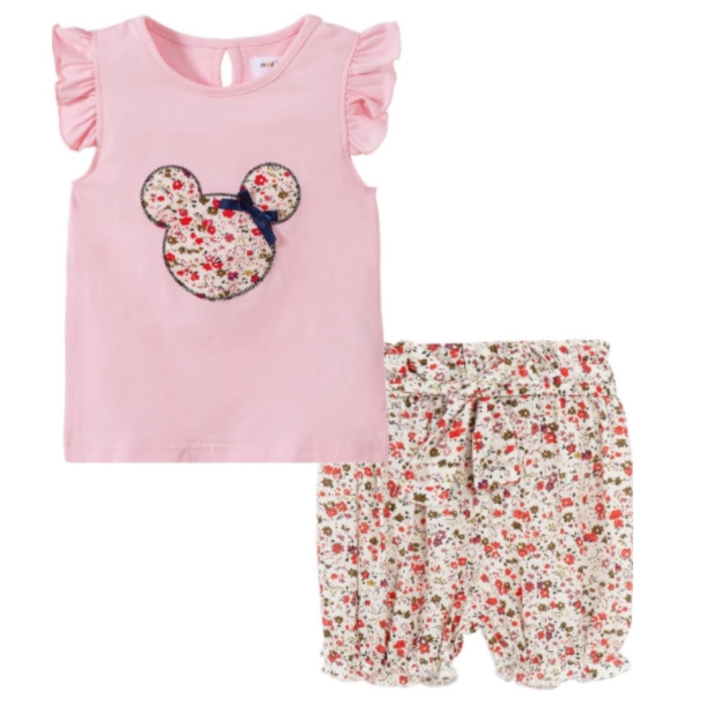 MUD KINGDOM • Minnie Mouse Cartoon Two-Piece Ruffle Shorts Set Flutter Tee